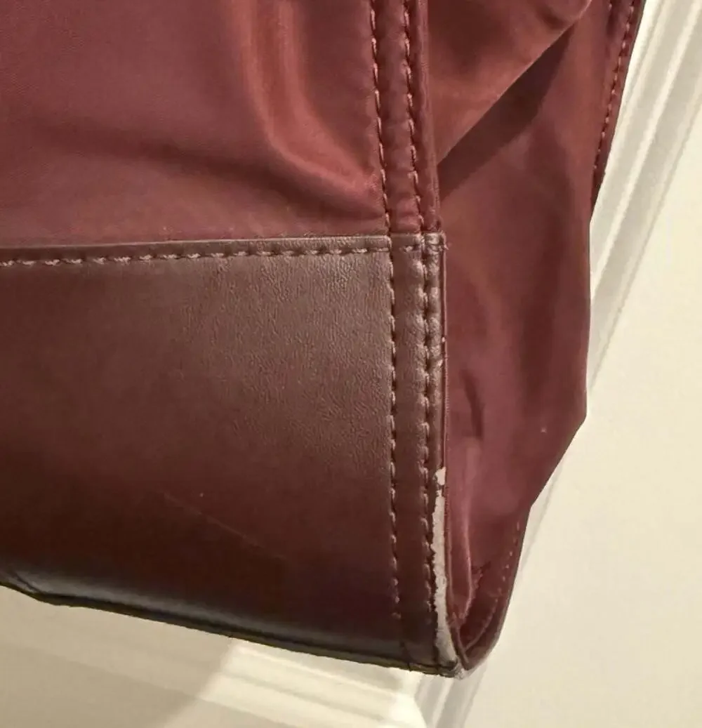 Tory Burch Large Ella Tote Bag in Maroon Nylon and Leather Trim